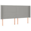 sengegavl med LED-lys 203x16x118/128 cm stof lysegrå