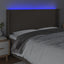 sengegavl med LED-lys 203x16x118/128 cm stof gråbrun