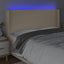 sengegavl med LED-lys 203x16x118/128 cm stof cremefarvet