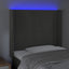 sengegavl med LED-lys 83x16x118/128 cm fløjl mørkegrå