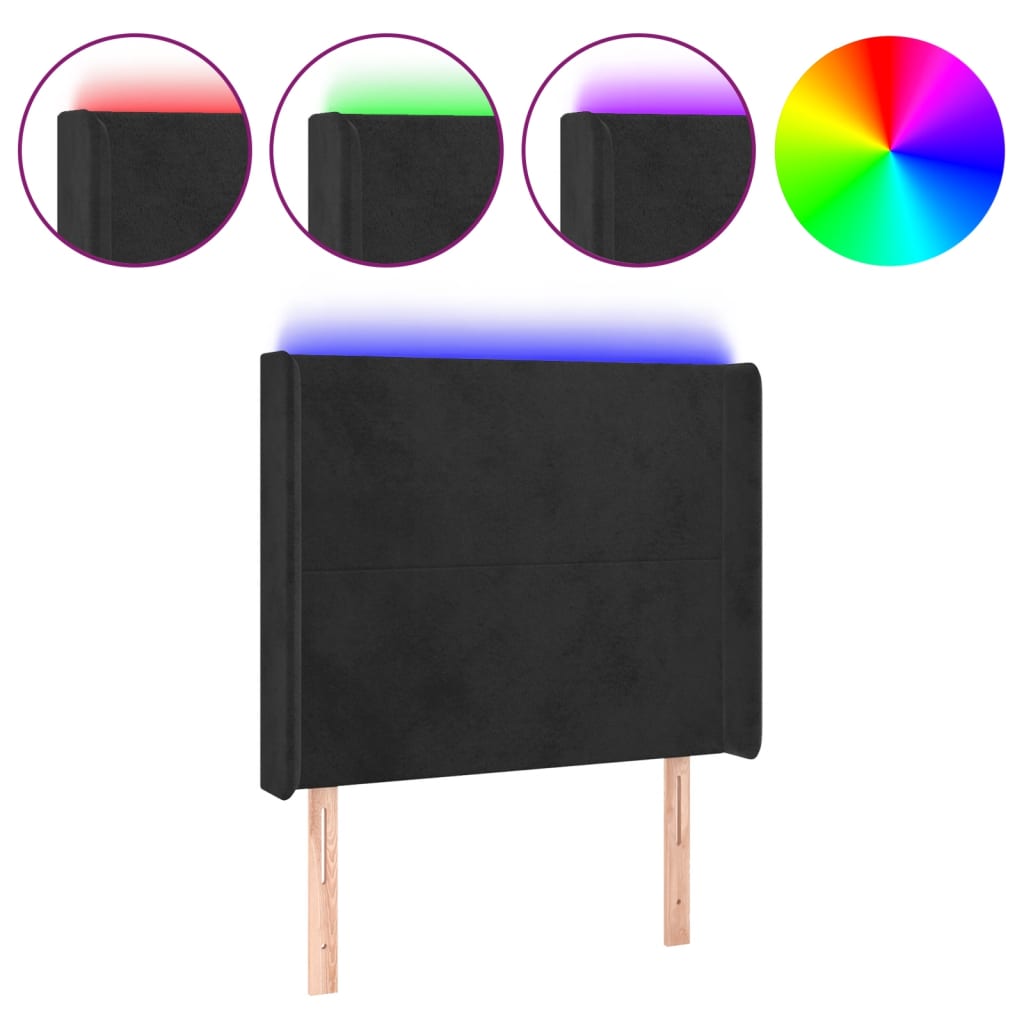 sengegavl med LED-lys 83x16x118/128 cm fløjl sort