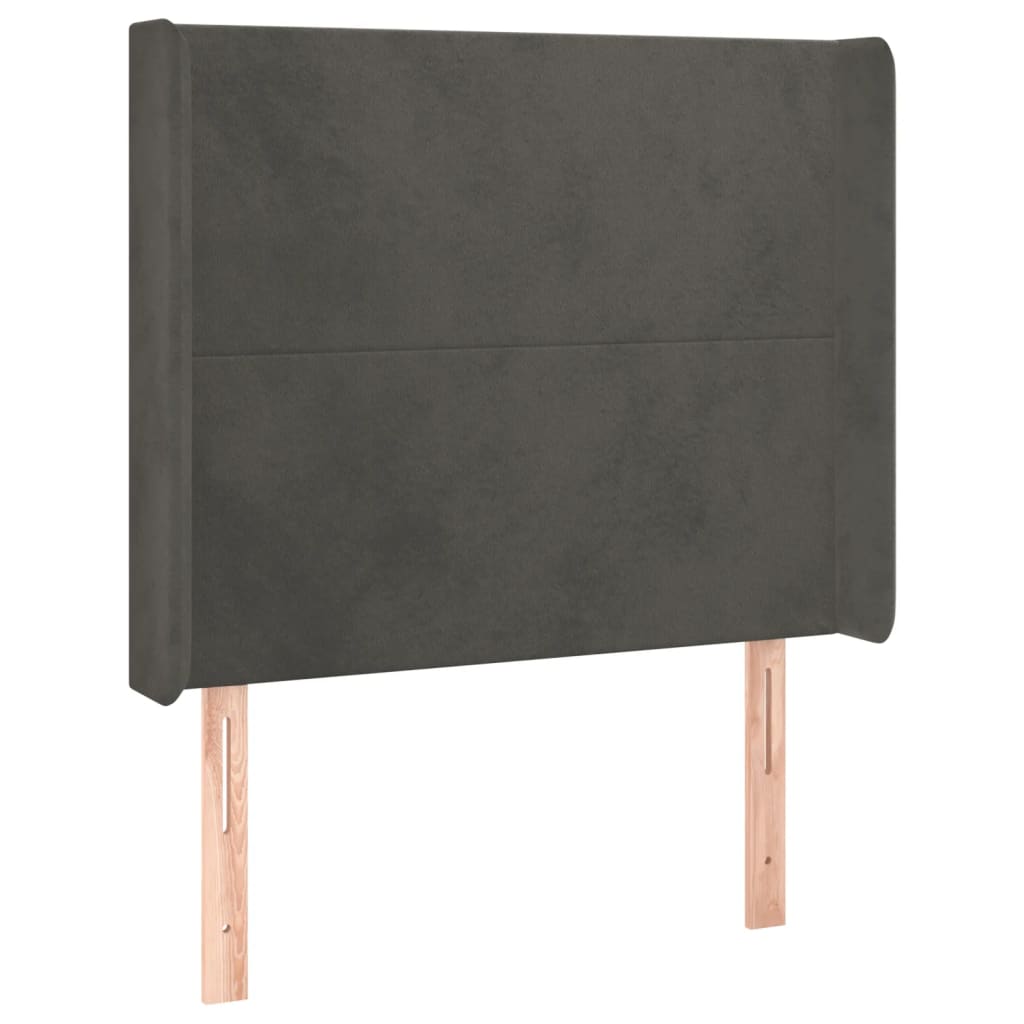 sengegavl med LED-lys 93x16x118/128 cm fløjl mørkegrå