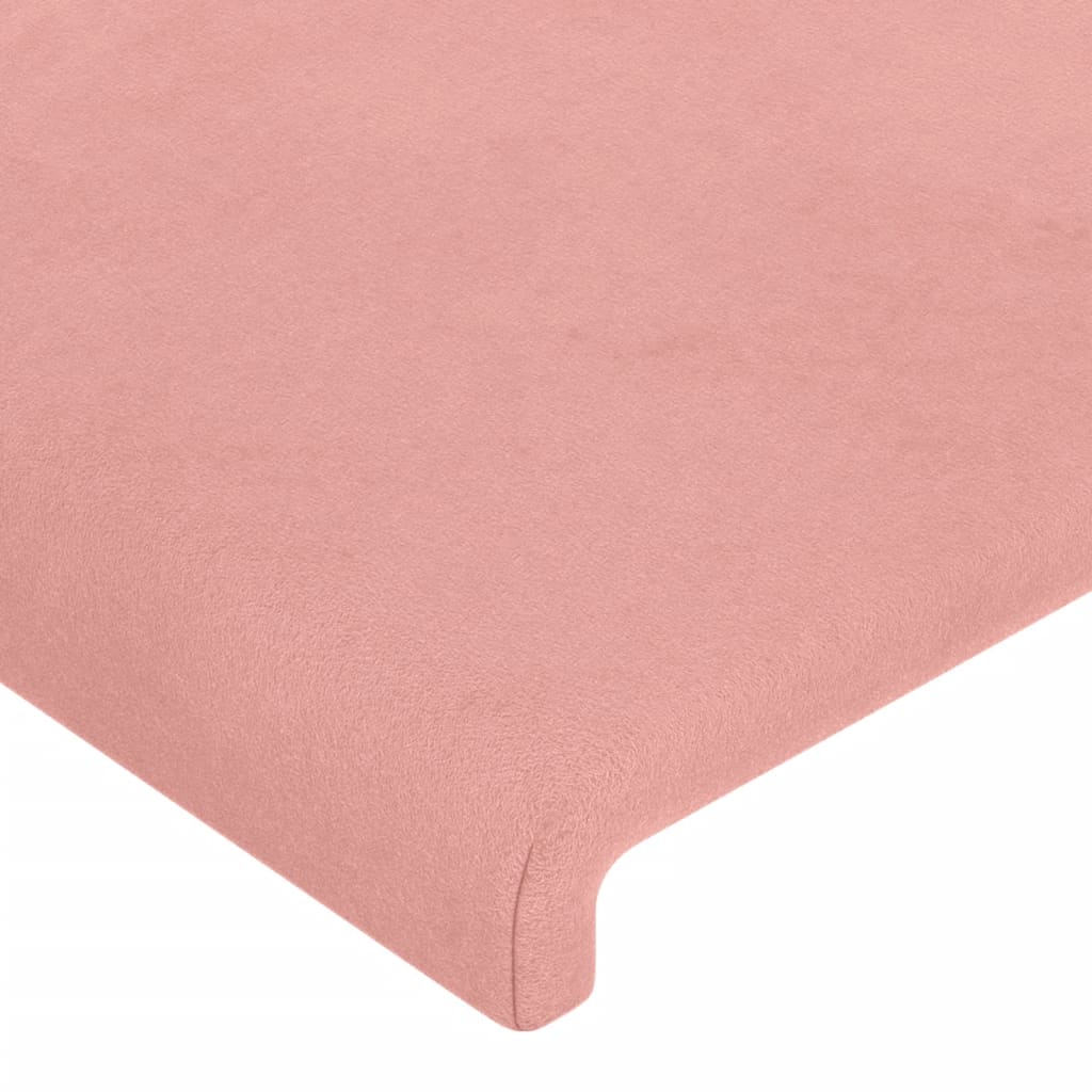 sengegavl med LED-lys 93x16x118/128 cm fløjl lyserød