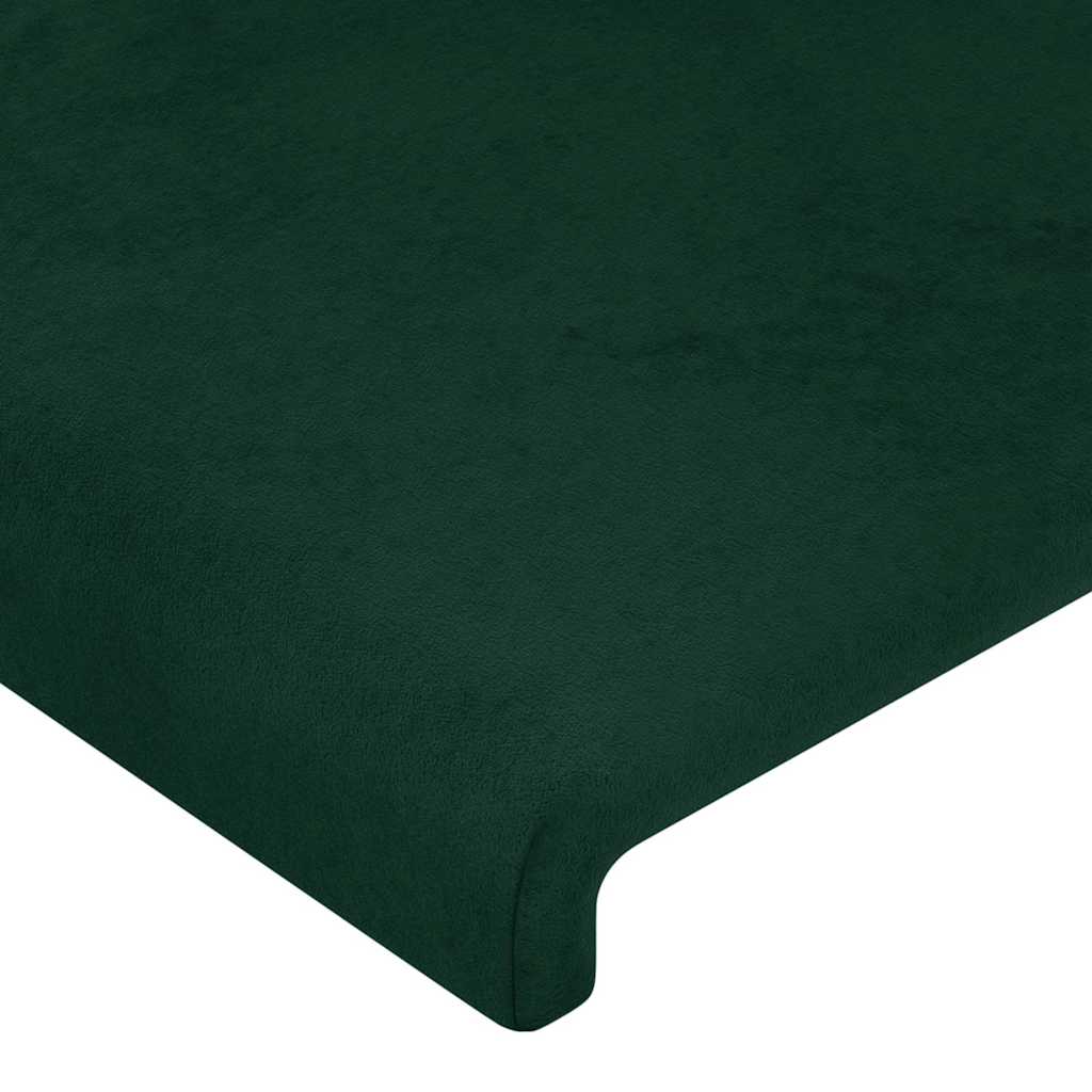 sengegavl med LED-lys 147x16x118/128 cm fløjl mørkegrøn