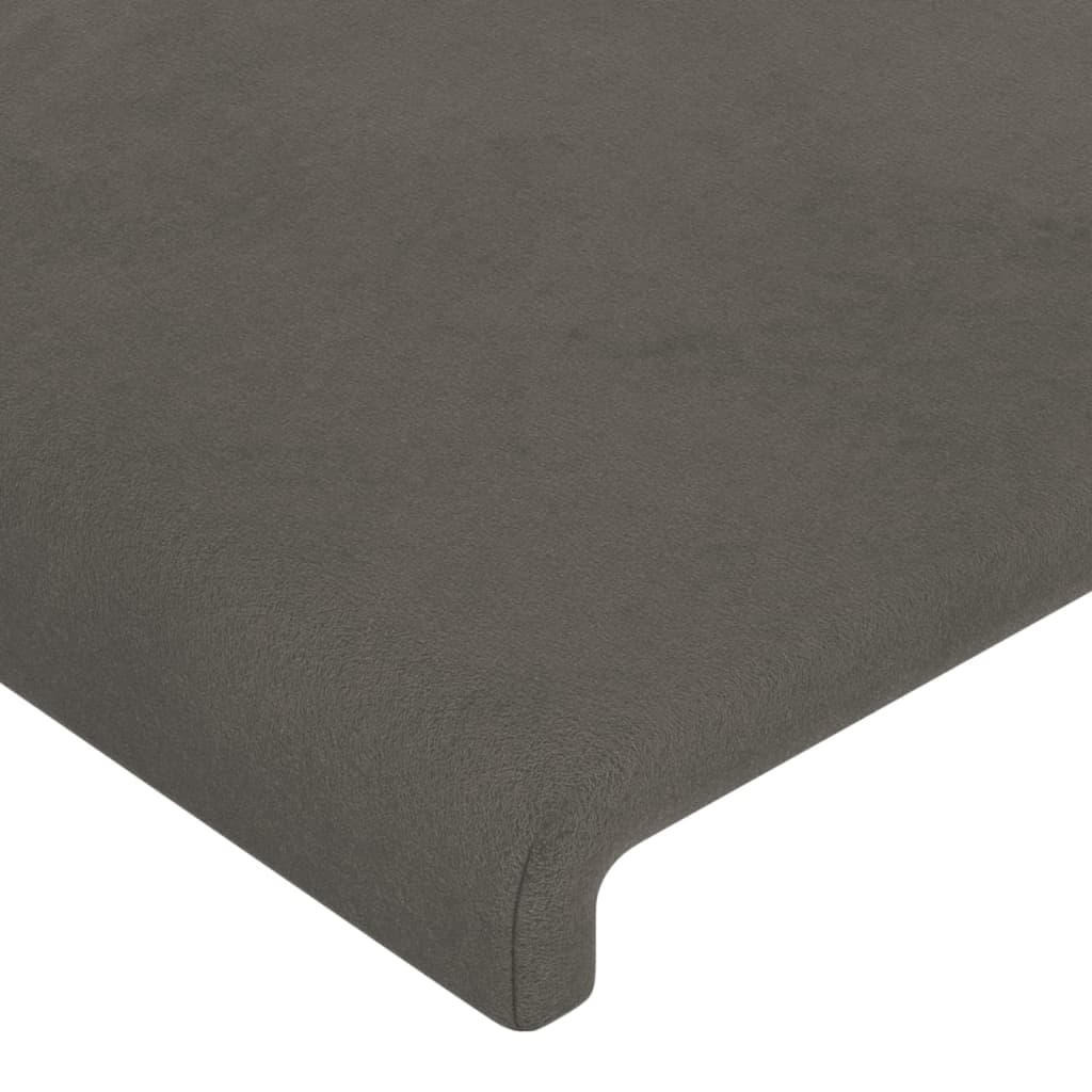 sengegavl med LED-lys 163x16x118/128 cm fløjl mørkegrå