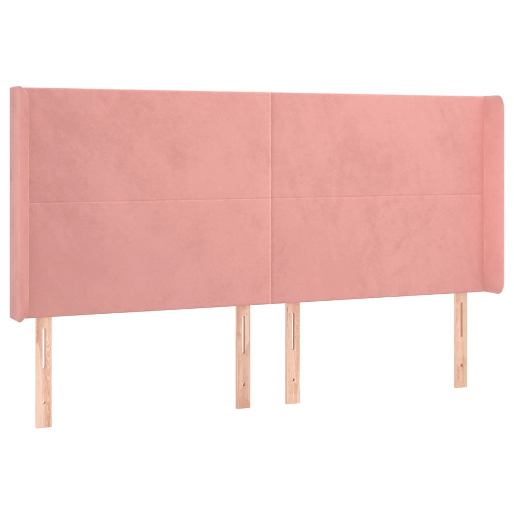 sengegavl med LED-lys 163x16x118/128 cm fløjl lyserød