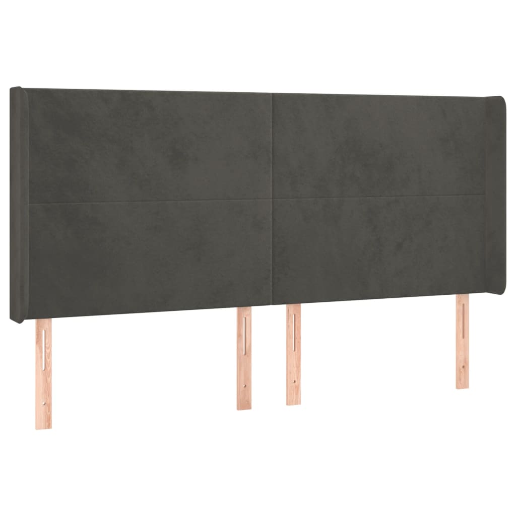 sengegavl med LED-lys 183x16x118/128 cm fløjl mørkegrå