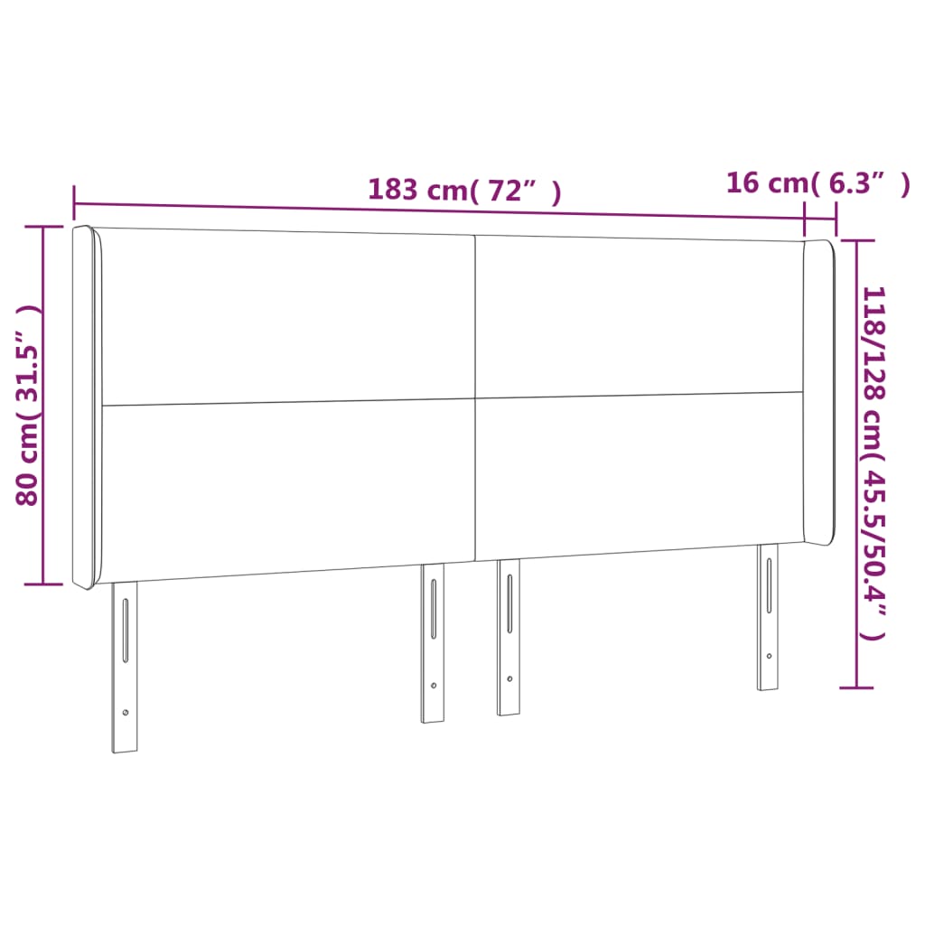 sengegavl med LED-lys 183x16x118/128 cm fløjl sort