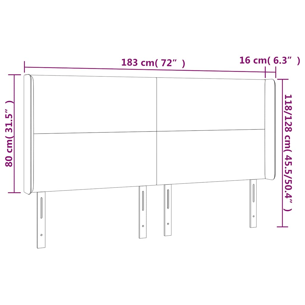 sengegavl med LED-lys 183x16x118/128 cm fløjl mørkegrøn
