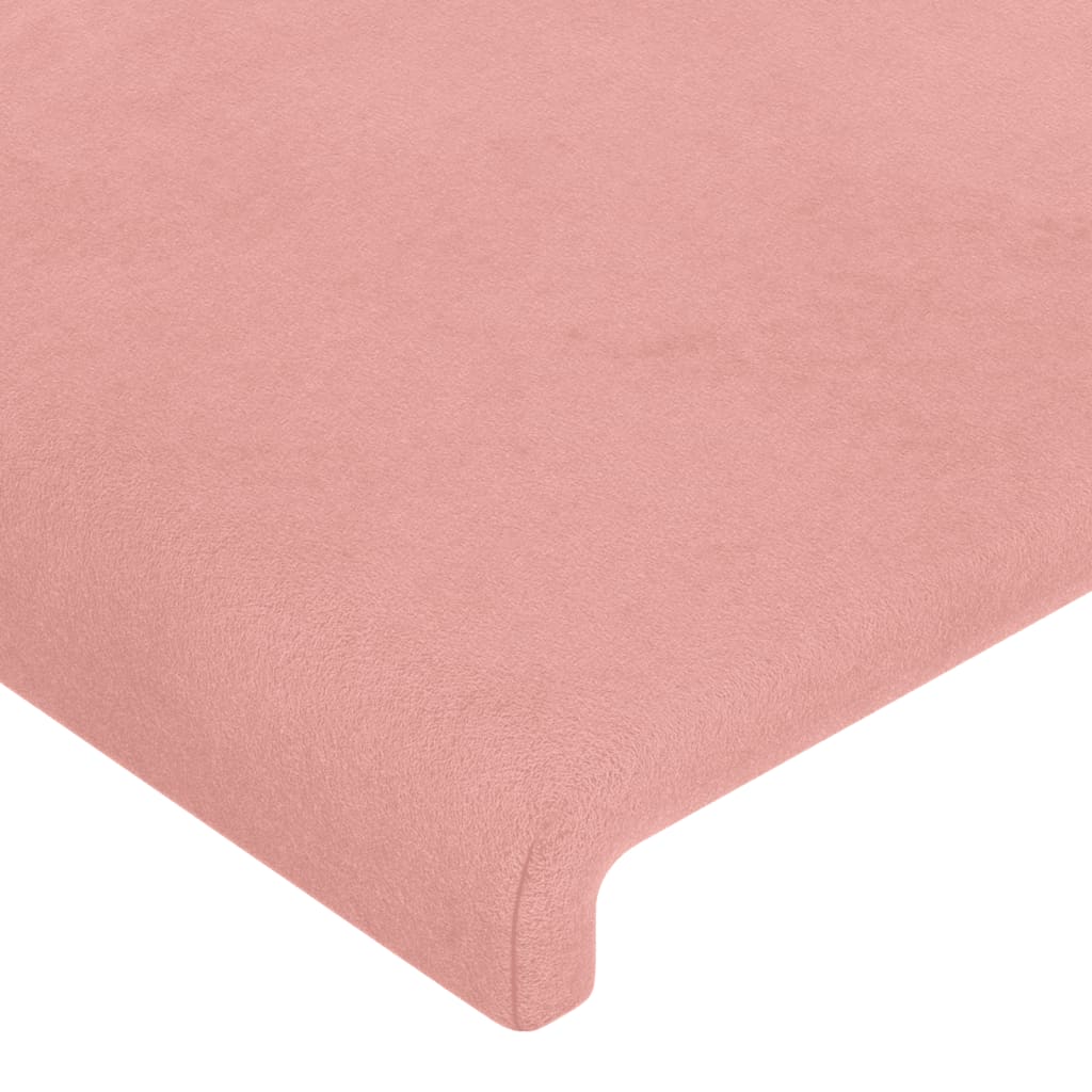 sengegavl med LED-lys 183x16x118/128 cm fløjl lyserød