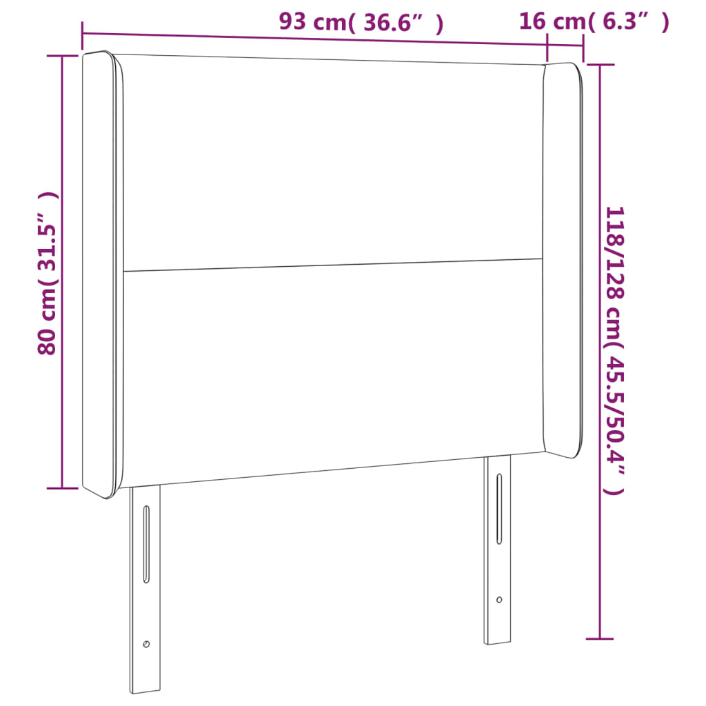sengegavl med LED-lys 93x16x118/128 cm kunstlæder cremefarvet
