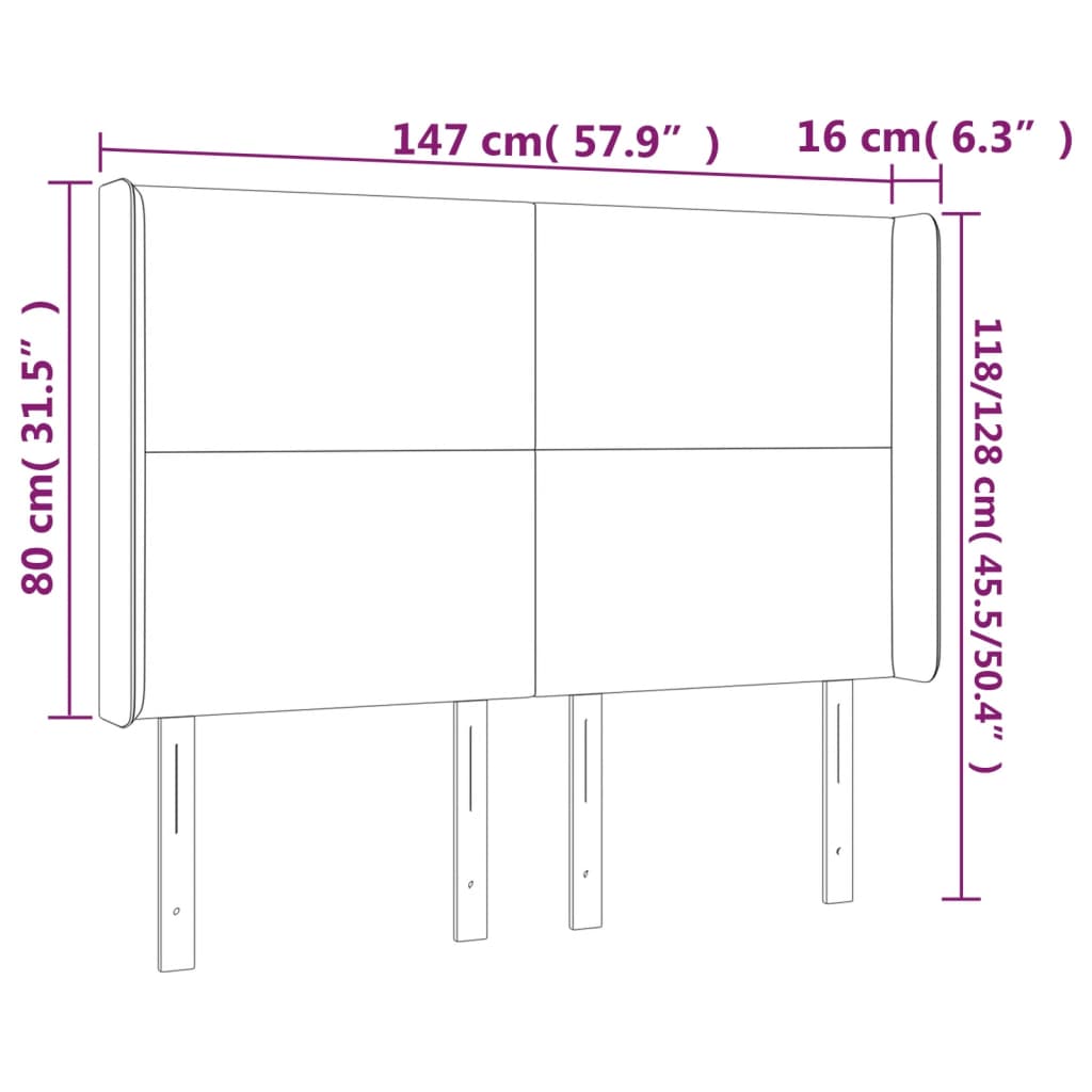 sengegavl med LED-lys 147x16x118/128 cm kunstlæder sort