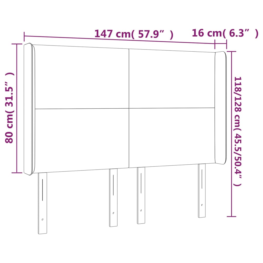 sengegavl med LED-lys 147x16x118/128 cm kunstlæder cremefarvet