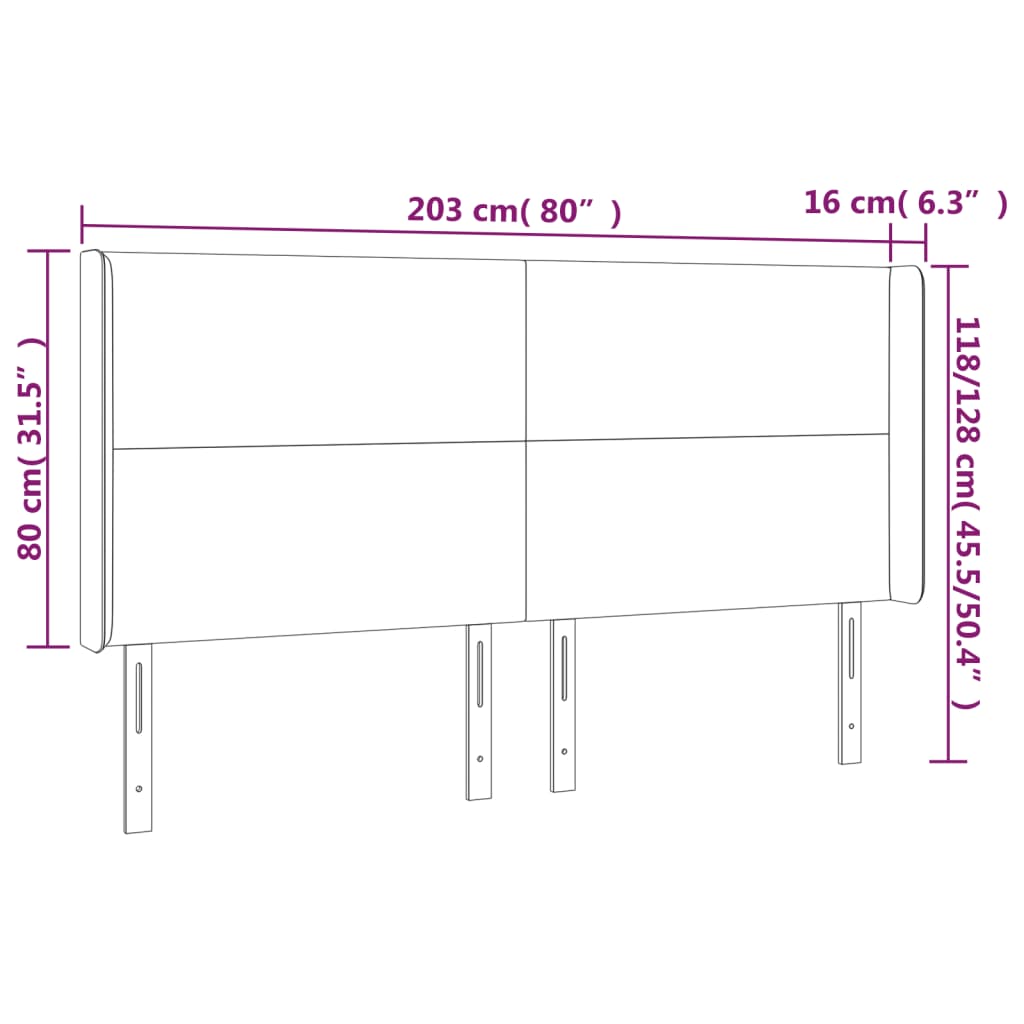 sengegavl med LED-lys 203x16x118/128 cm kunstlæder cremefarvet