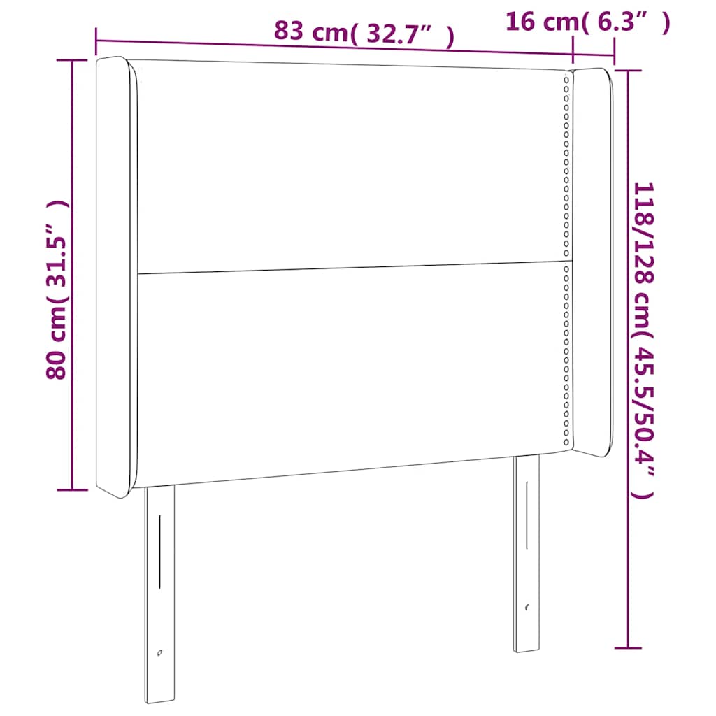 sengegavl med LED-lys 83x16x118/128 cm stof sort