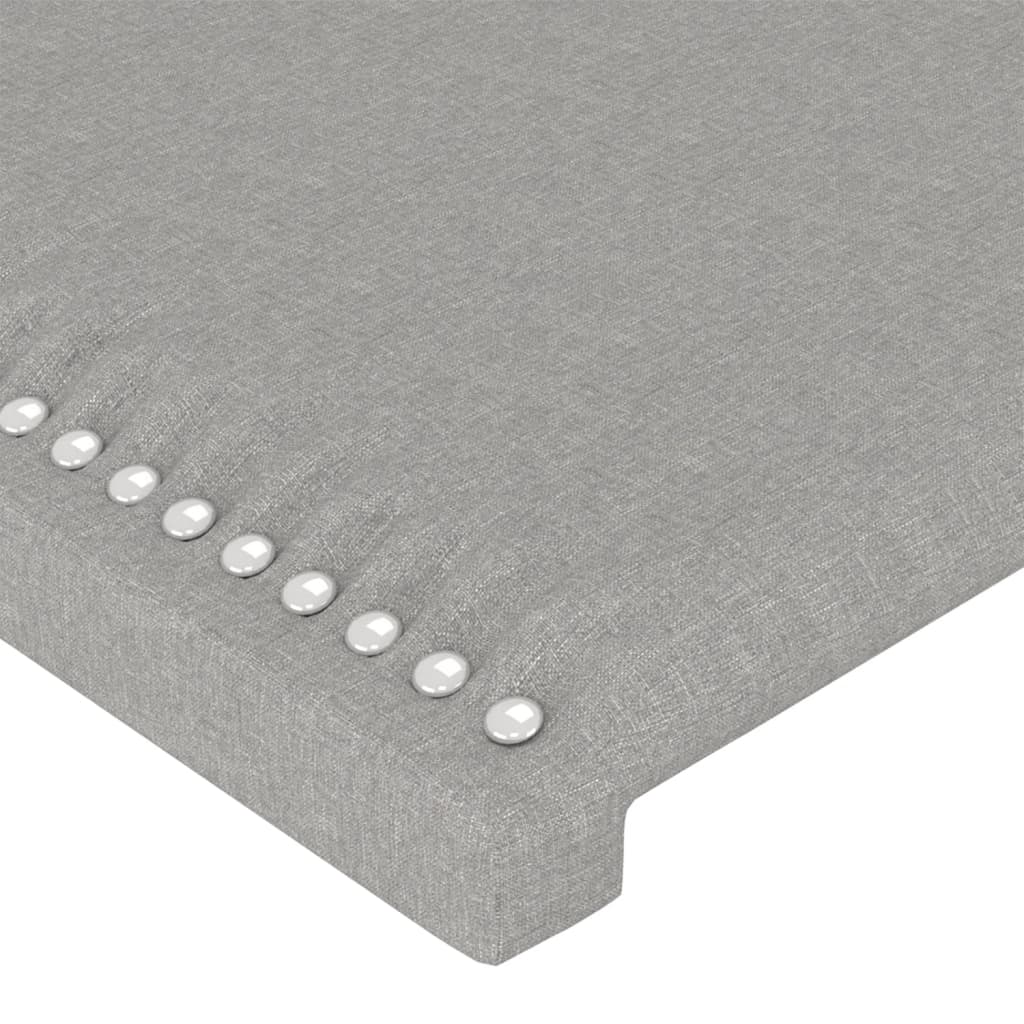 sengegavl med LED-lys 93x16x118/128 cm stof lysegrå