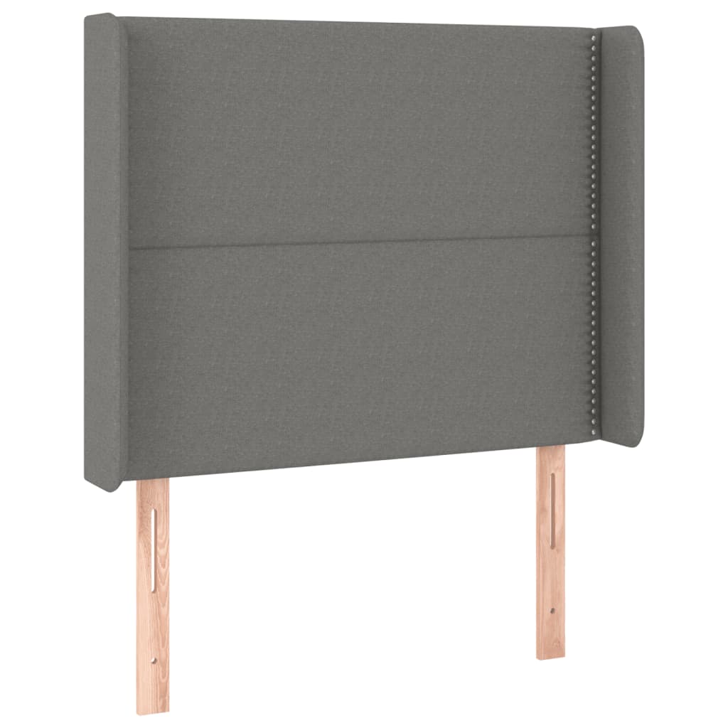 sengegavl med LED-lys 93x16x118/128 cm stof mørkegrå