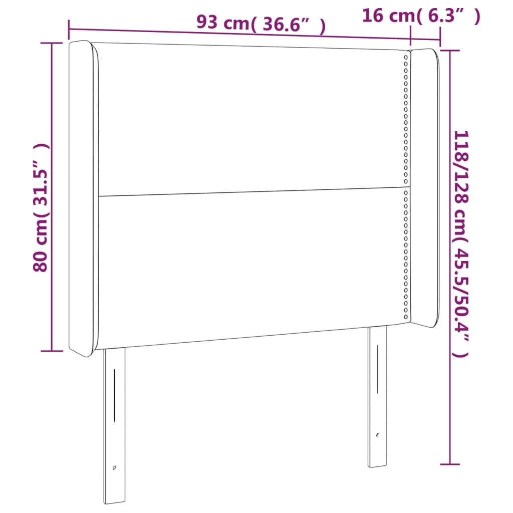 sengegavl med LED-lys 93x16x118/128 cm stof gråbrun
