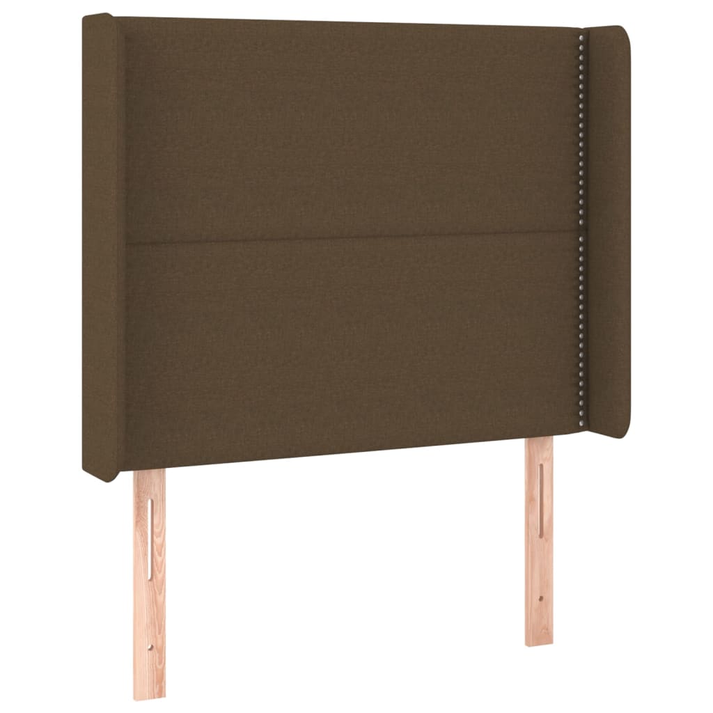 sengegavl med LED-lys 103x16x118/128 cm stof mørkebrun