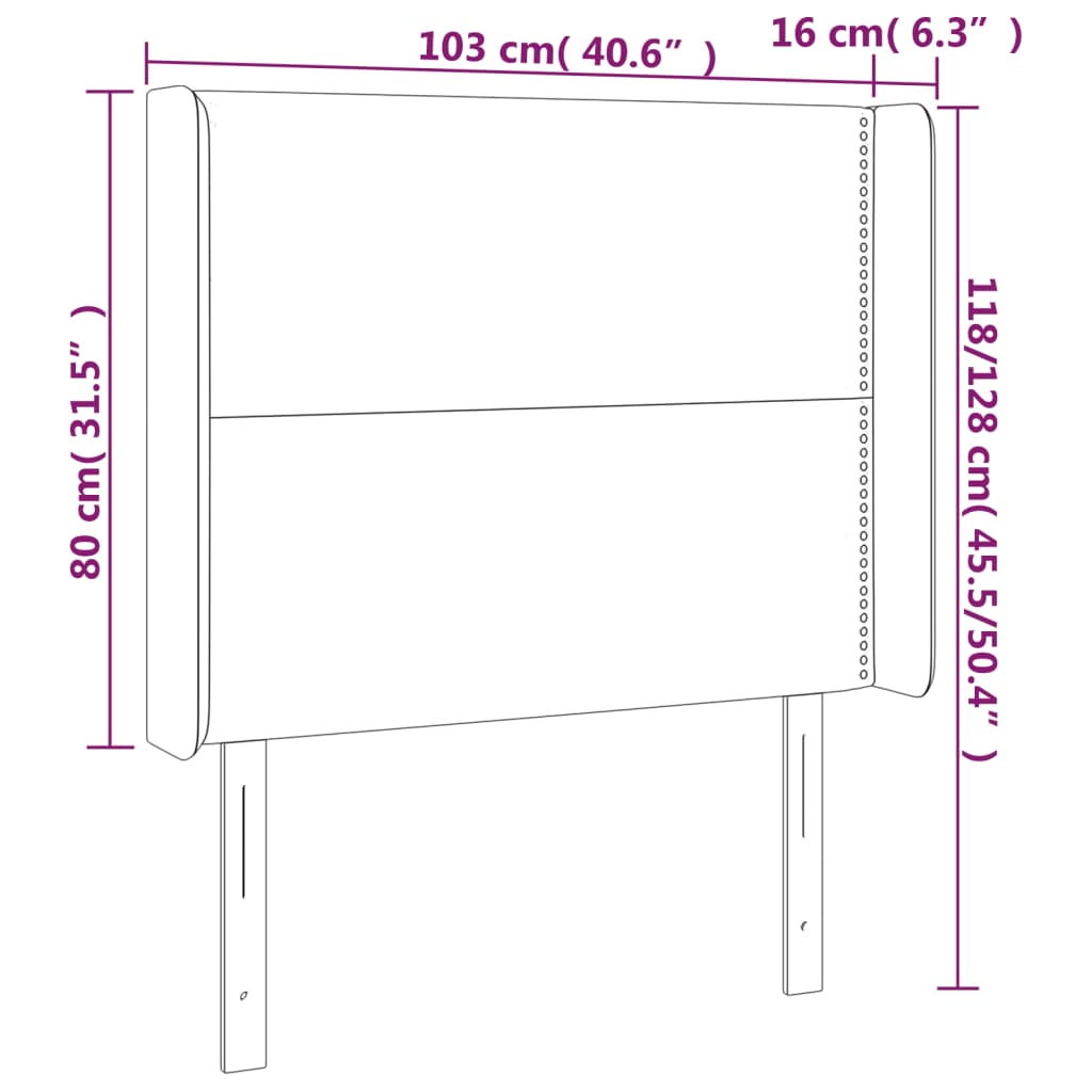 sengegavl med LED-lys 103x16x118/128 cm stof gråbrun