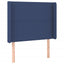 sengegavl med LED-lys 103x16x118/128 cm stof blå