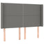 sengegavl med LED-lys 147x16x118/128 cm stof mørkegrå
