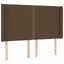 sengegavl med LED-lys 147x16x118/128 cm stof mørkebrun
