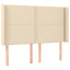 sengegavl med LED-lys 147x16x118/128 cm stof cremefarvet