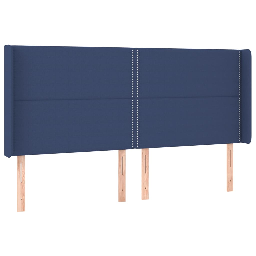 sengegavl med LED-lys 183x16x118/128 cm stof blå