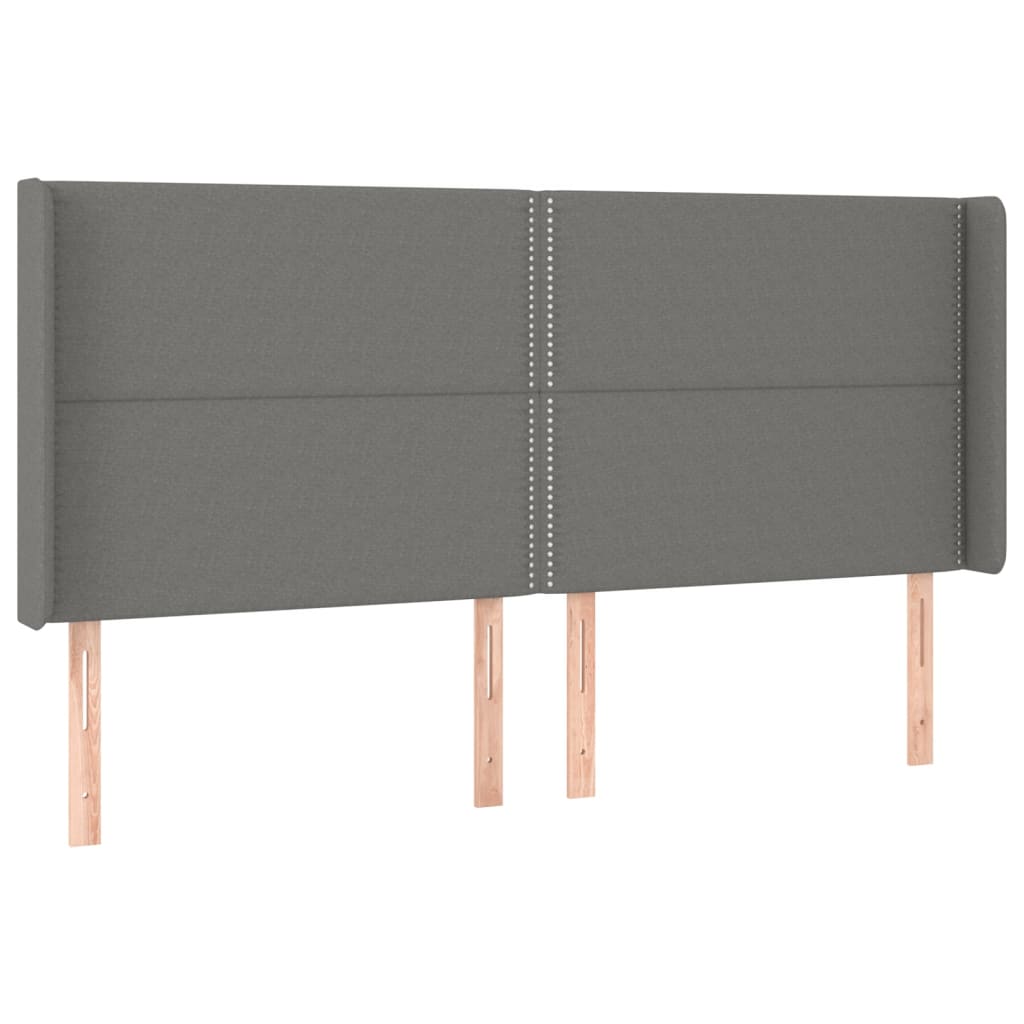 sengegavl med LED-lys 203x16x118/128 cm stof mørkegrå