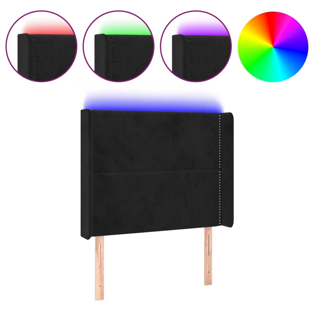 sengegavl med LED-lys 83x16x118/128 cm fløjl sort