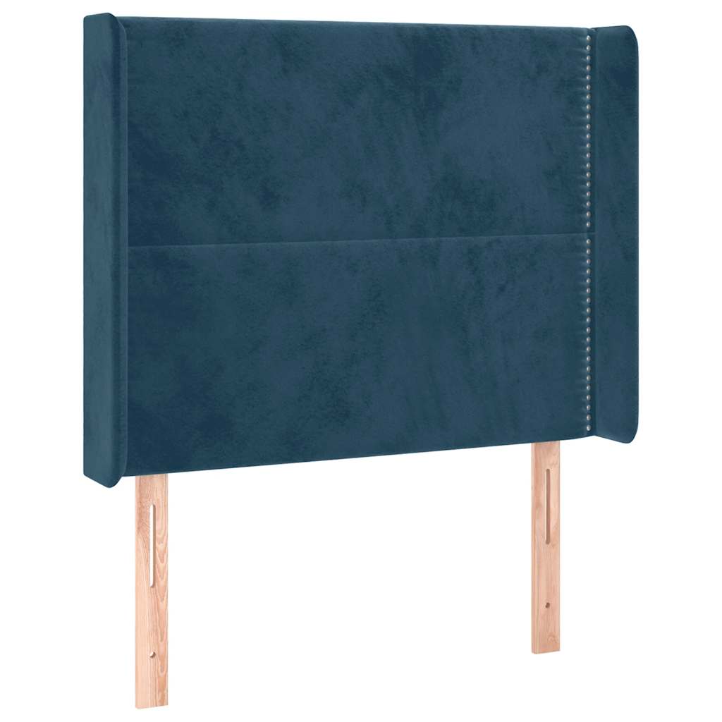 sengegavl med LED-lys 83x16x118/128 cm fløjl mørkeblå
