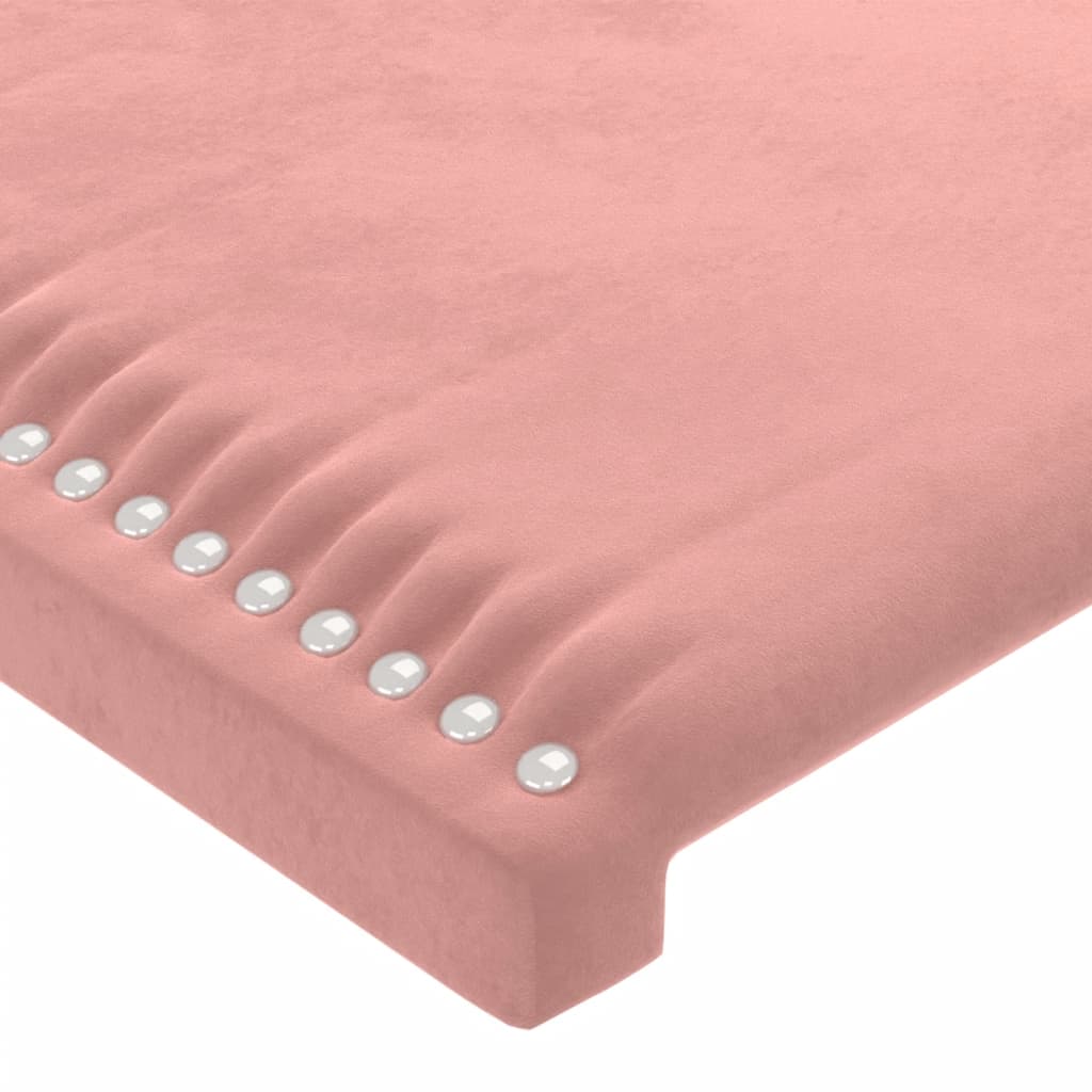 sengegavl med LED-lys 93x16x118/128 cm fløjl lyserød