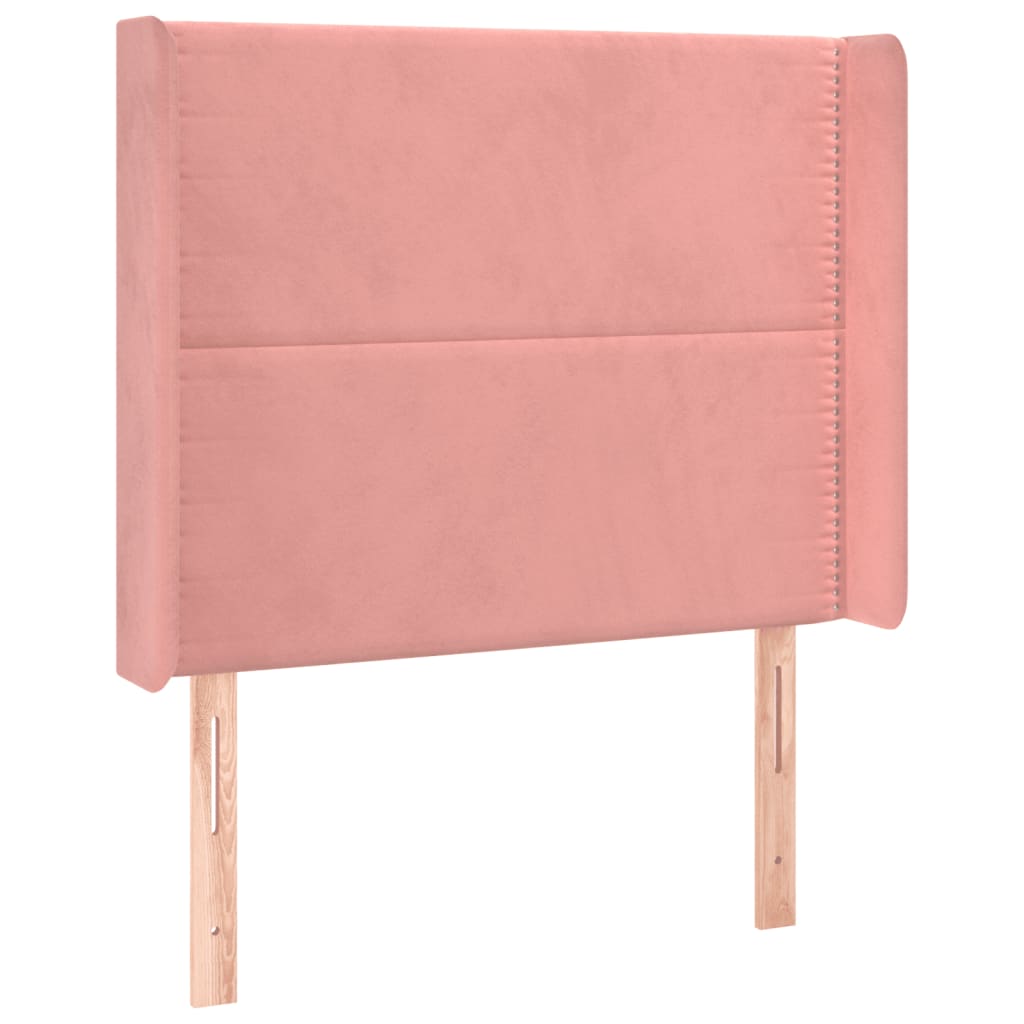 sengegavl med LED-lys 103x16x118/128 cm fløjl lyserød