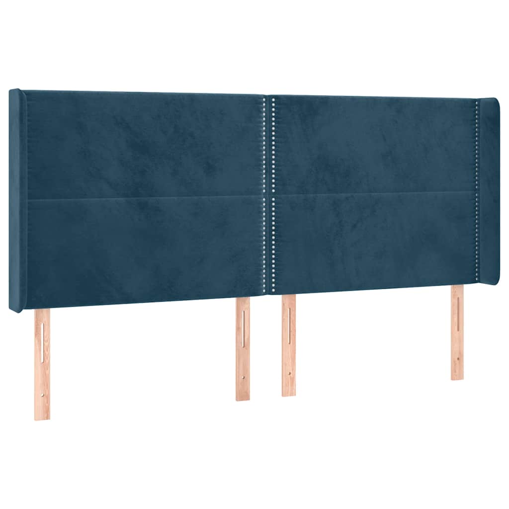 sengegavl med LED-lys 163x16x118/128 cm fløjl mørkeblå
