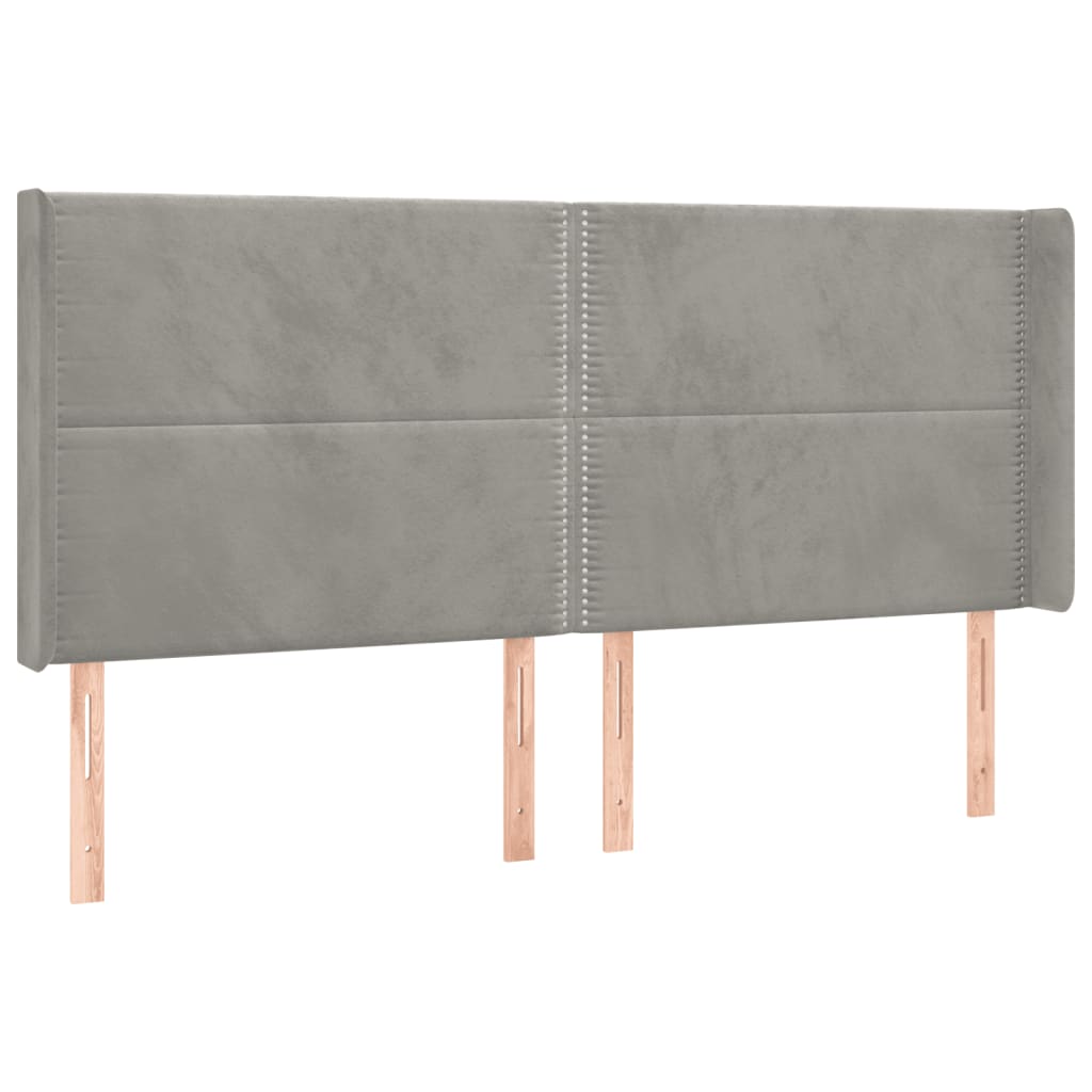 sengegavl med LED-lys 203x16x118/128 cm fløjl lysegrå