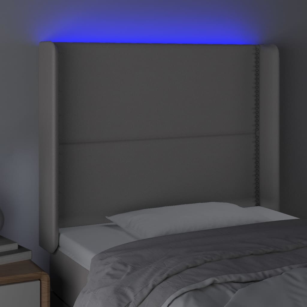 sengegavl med LED-lys 103x16x118/128 cm kunstlæder grå