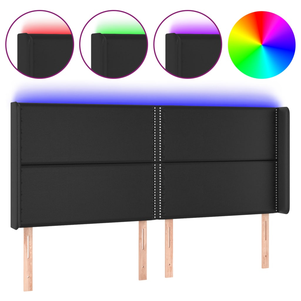 sengegavl med LED-lys 183x16x118/128 cm kunstlæder sort