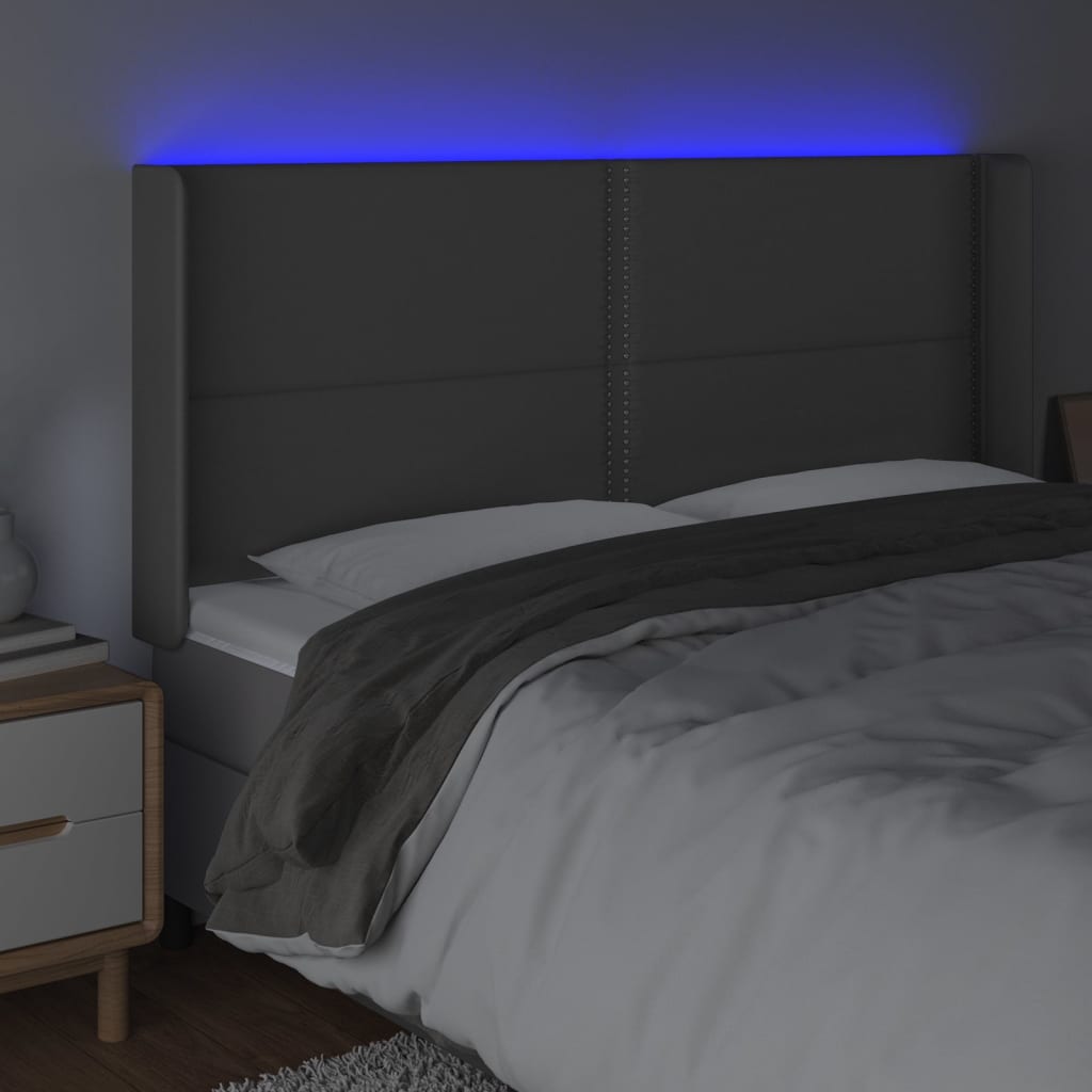 sengegavl med LED-lys 203x16x118/128 cm kunstlæder grå