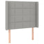 sengegavl med LED-lys 83x16x118/128 cm stof lysegrå