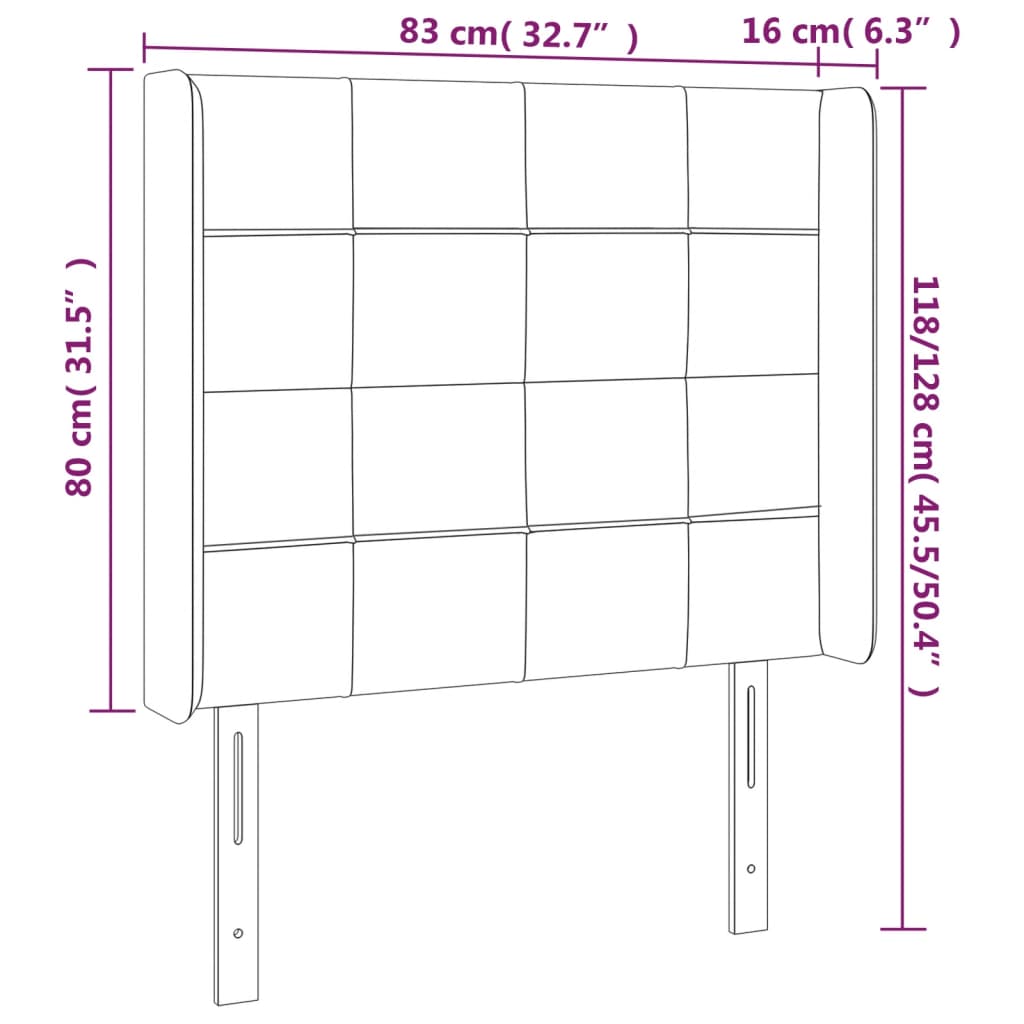 sengegavl med LED-lys 83x16x118/128 cm stof lysegrå