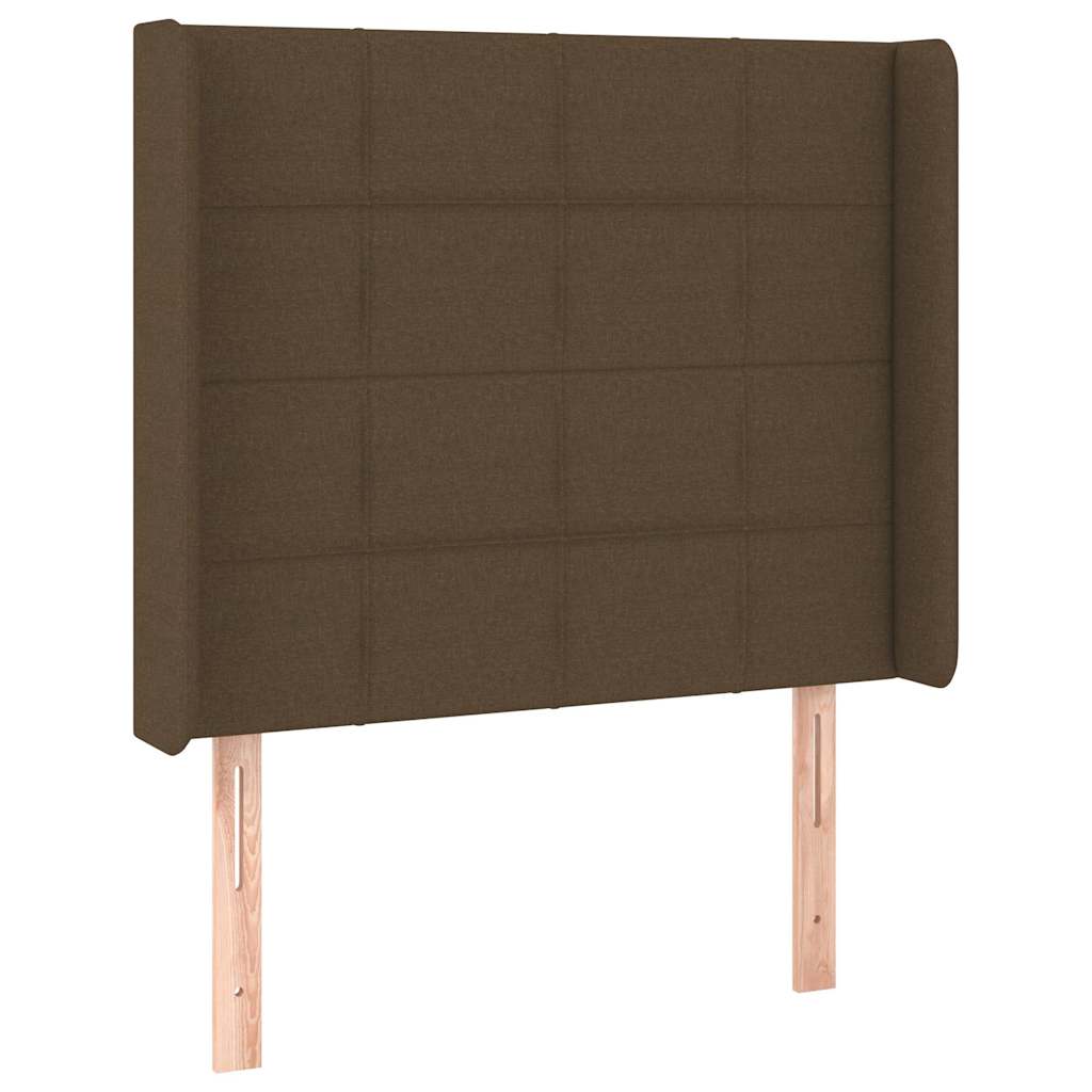 sengegavl med LED-lys 83x16x118/128 cm stof mørkebrun