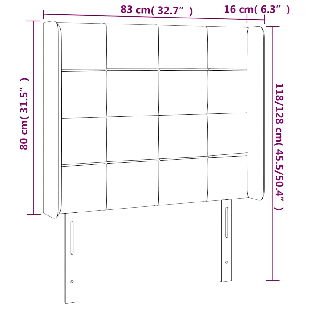 sengegavl med LED-lys 83x16x118/128 cm stof mørkebrun