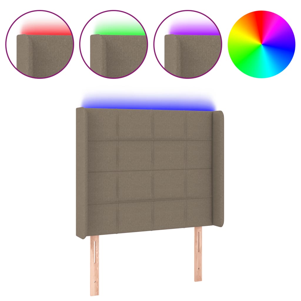 sengegavl med LED-lys 83x16x118/128 cm stof gråbrun