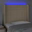 sengegavl med LED-lys 83x16x118/128 cm stof cremefarvet