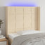 sengegavl med LED-lys 83x16x118/128 cm stof cremefarvet