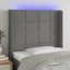 sengegavl med LED-lys 93x16x118/128 cm stof mørkegrå