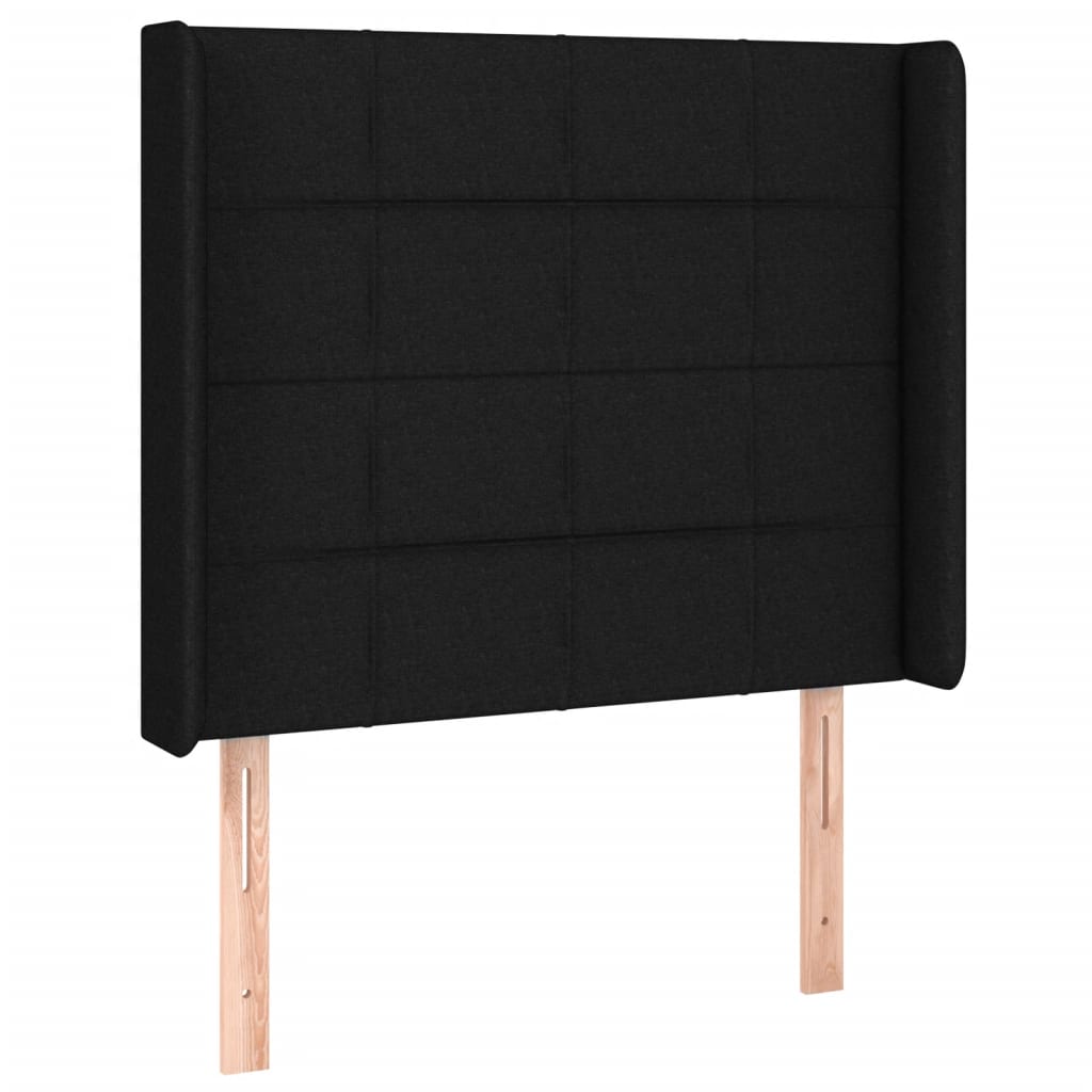 sengegavl med LED-lys 93x16x118/128 cm stof sort
