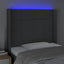 sengegavl med LED-lys 103x16x118/128 cm stof mørkegrå