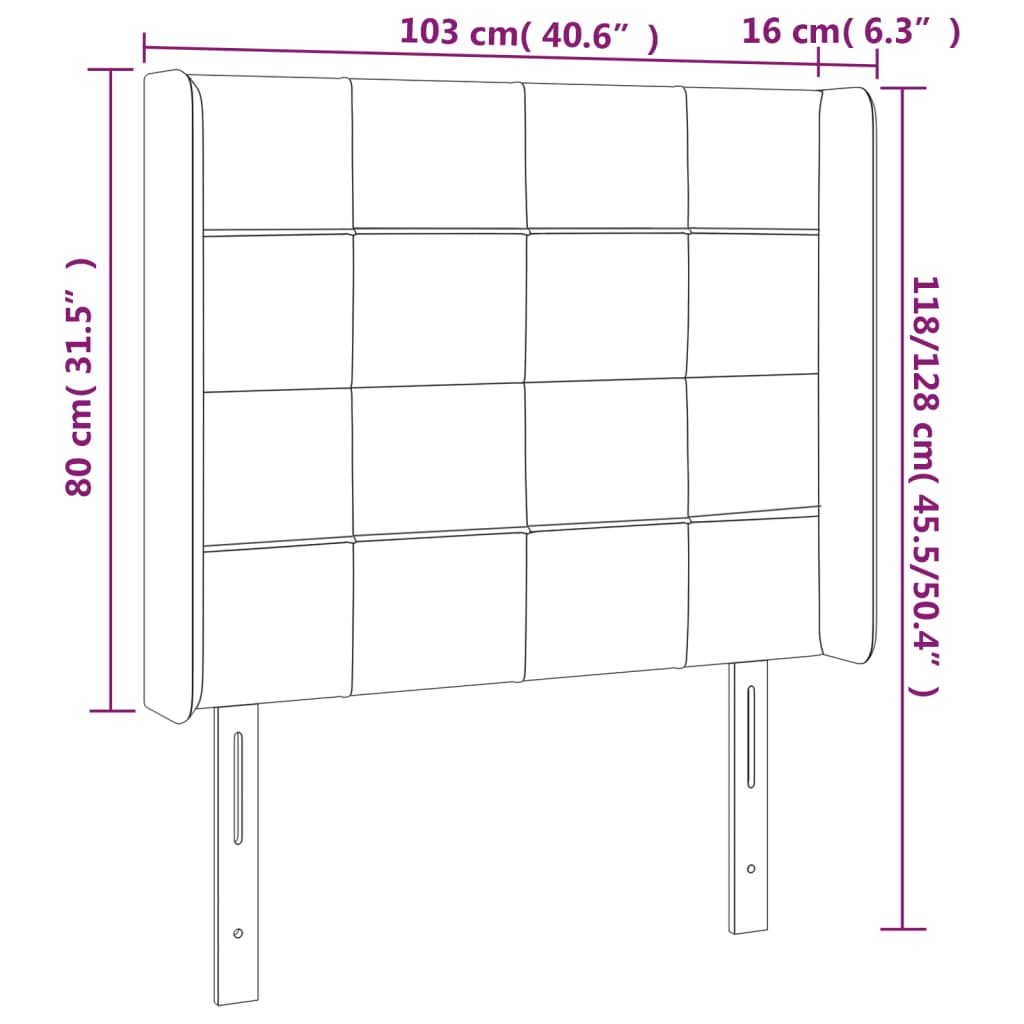 sengegavl med LED-lys 103x16x118/128 cm stof sort